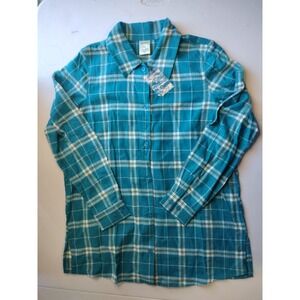 Blair‎ Teal Plaid 100% Cotton Button Down Long Sleeve Flannel Shirt Small